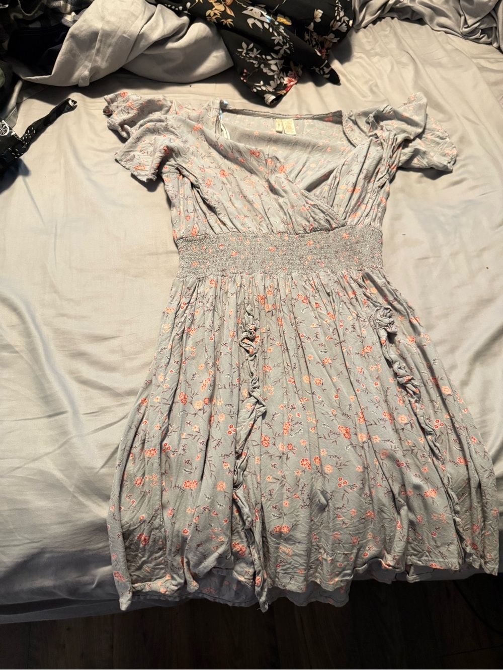 Japna Light Blue Mini Dress with Pink Floral Print